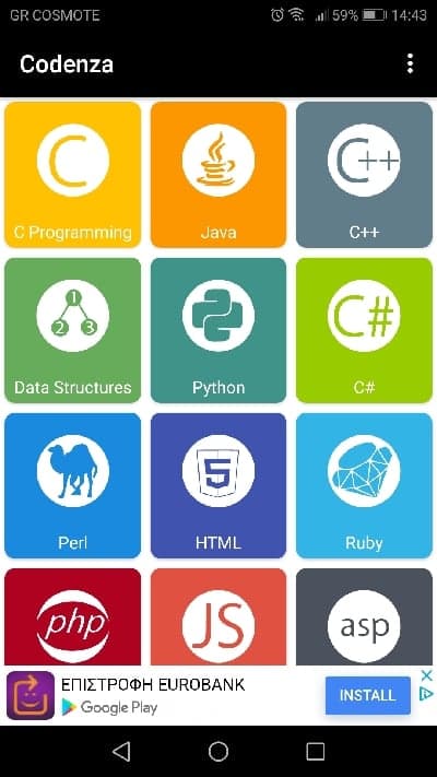 Codenza coding language options