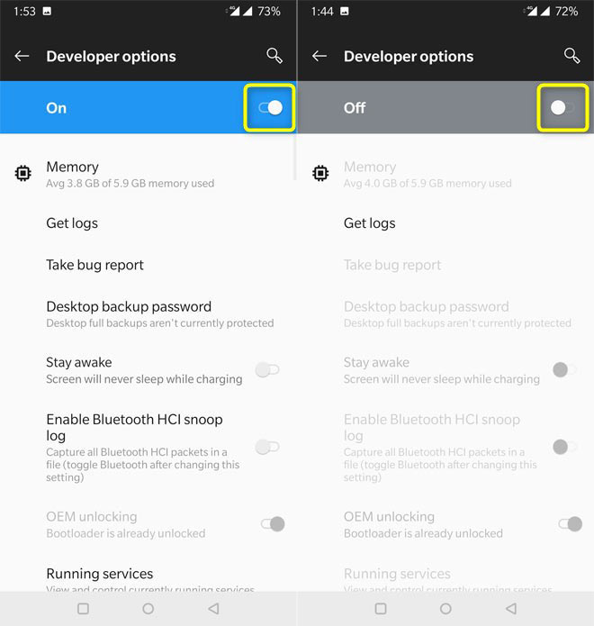 hide developer options android