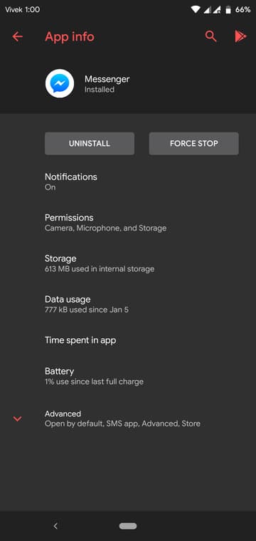Dark Mode on Facebook Messenger
