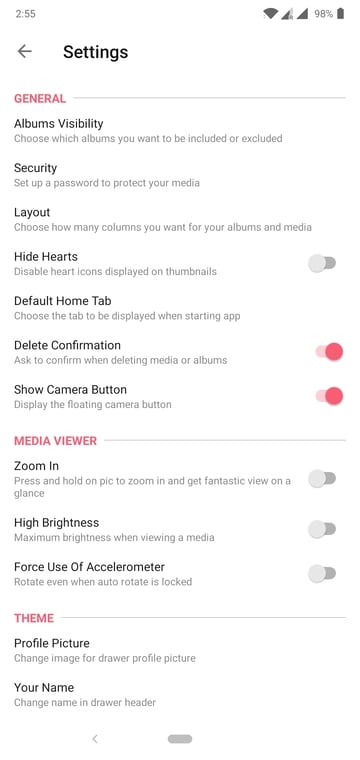 Memoria Photo Gallery settings