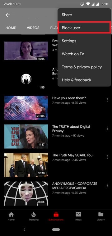 Block Videos on YouTube