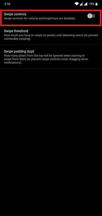 YouTube swipe controls