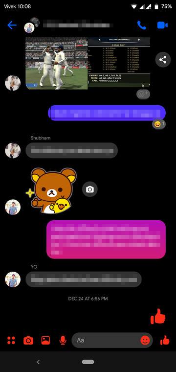 Dark Mode on Facebook Messenger