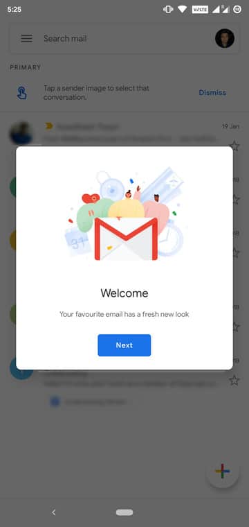 Gmail update message