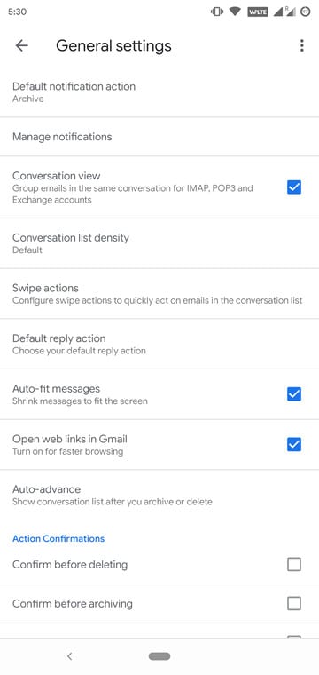 Gmail Update Settings