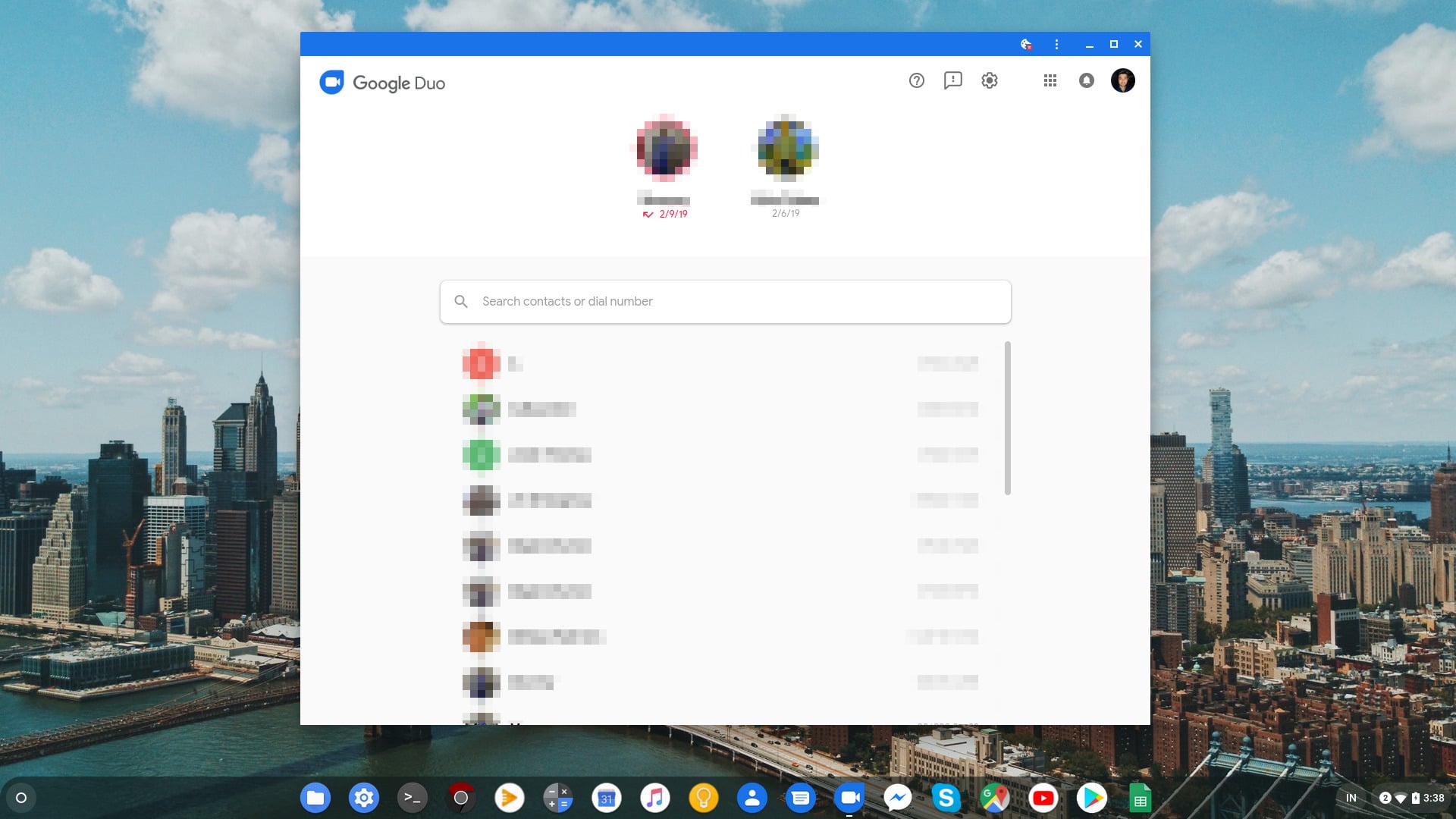 Contacts screen in Duo desktop version