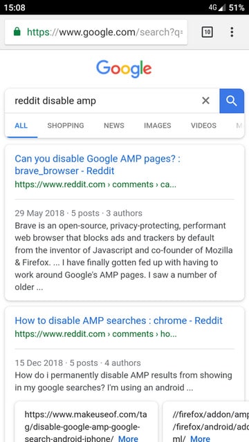 disable AMP pageson Android