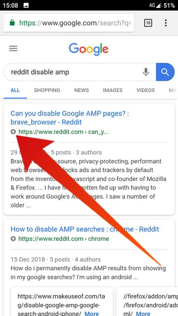 disable AMP pageson Android