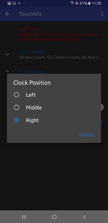 move status bar clock on samsung