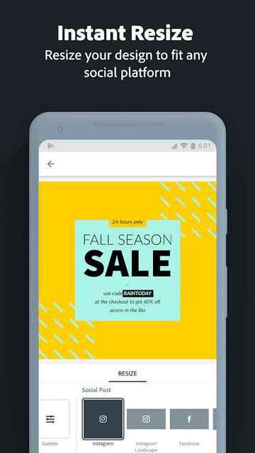 Adobe Spark Post resizing option