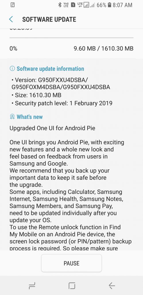 Galaxy S8 Android Pie update OTA Galaxy S8 Plus Android Pie update