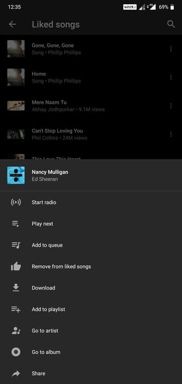 YouTube music options