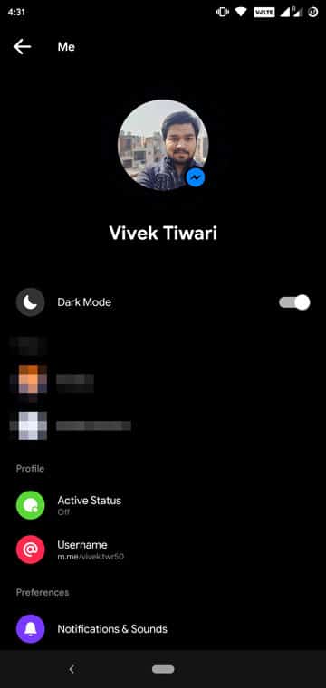 Facebook messenger dark mode