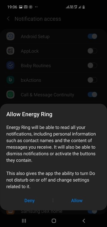 Allow notification access
