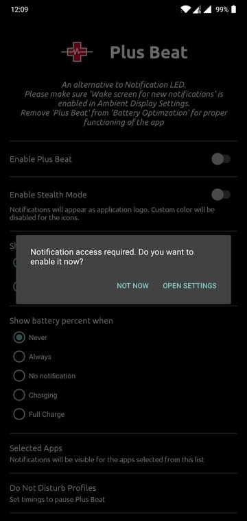 grant notification access to Plus Beat