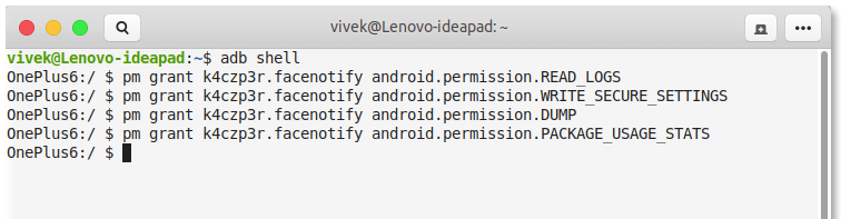 grant permissions via adb