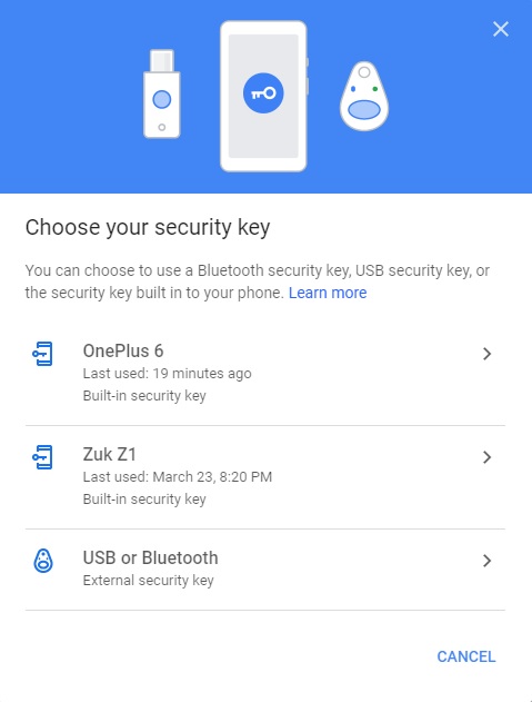 choose security key for android