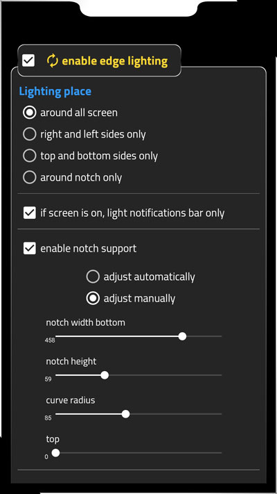 Always on edge app Notch settings