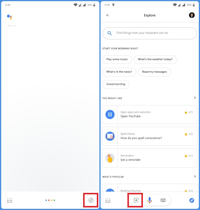 Access Google Lens from assistant
