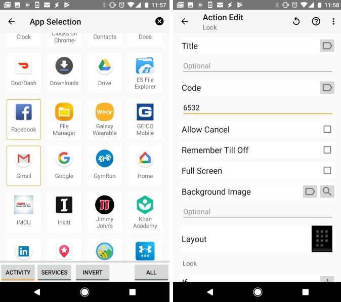 Lock specific apps on tasker
