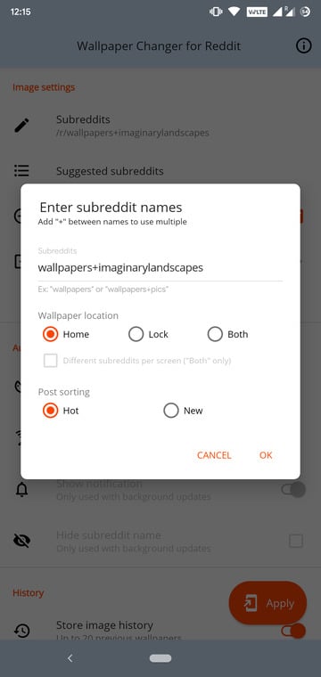 change wallpapers settings