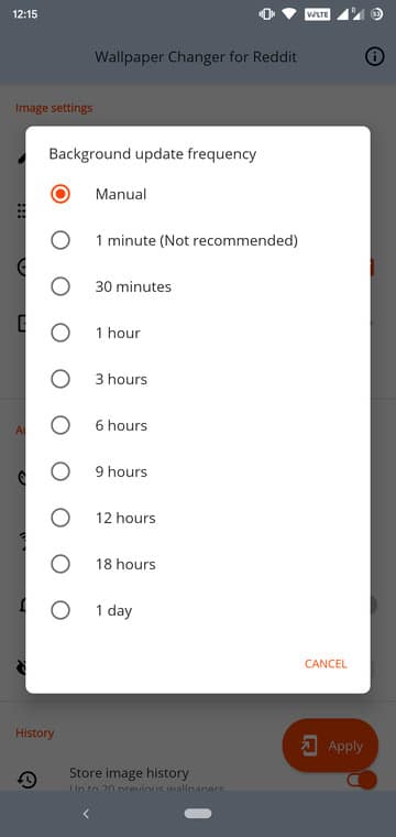 background update frequency