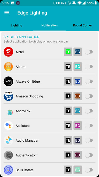 notifications per app