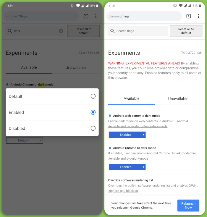 enable chrome experiments