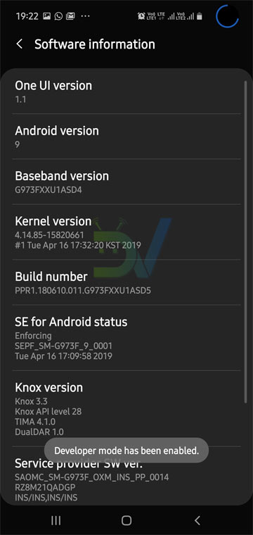 galaxy s10 developer options