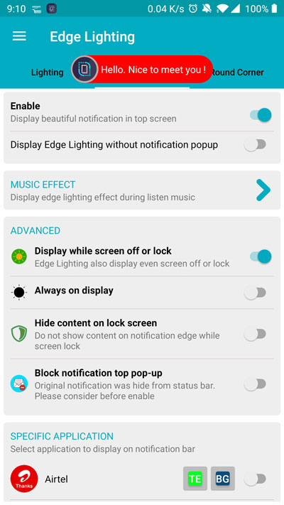 New notification on edge lighting