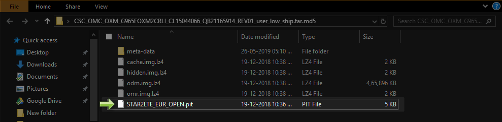 Extract Samsung PIT from firmware