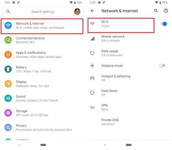 Android Q network settings