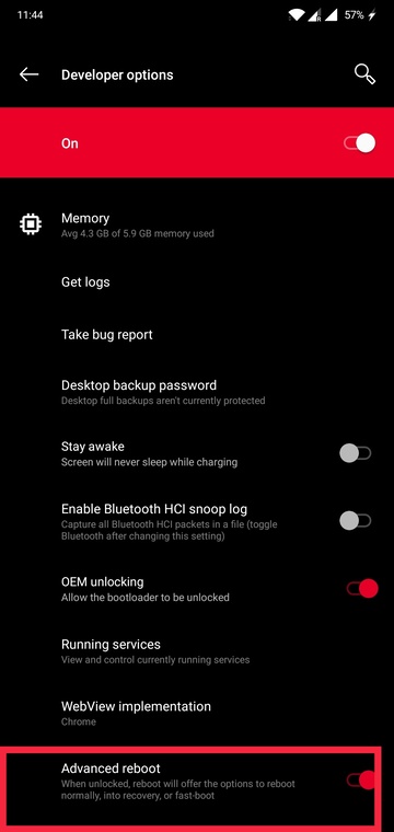 OnePlus 7 advacned reboot