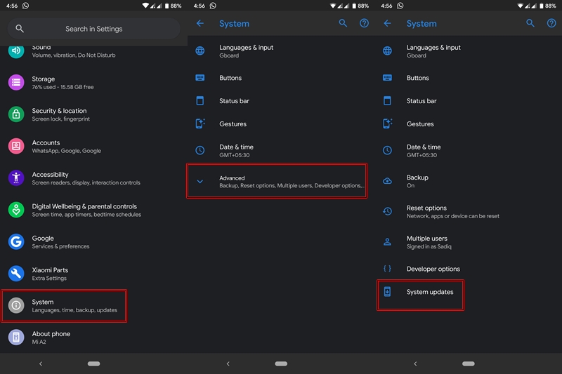 System Update settings android