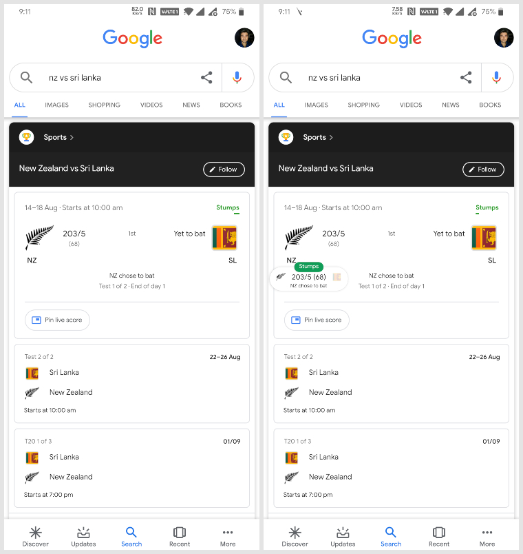 Pin Live cricket score on Android