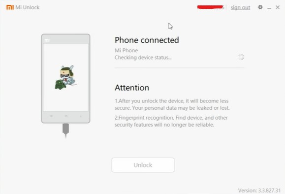 Mi unlock Tool- Tap on Unlock