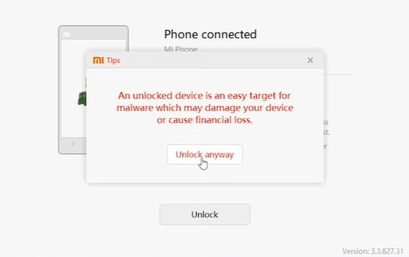 Mi Unlock Tool Warning- Unlock Anyway