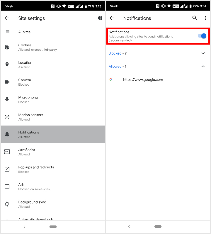 Disable Chrome Notification Popups on Android