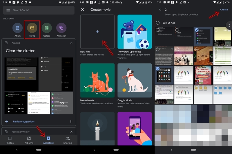 Create new movie in google photos