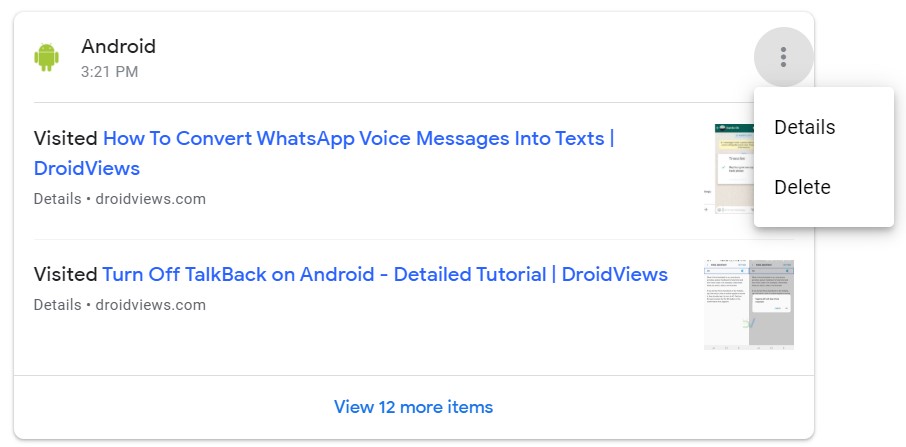 Delete google activities History