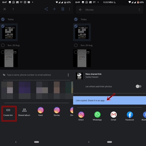 create link to share videos