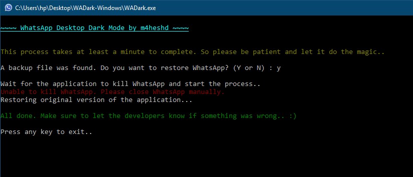 disable whatsapp dark theme
