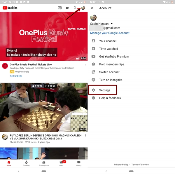 Youtube settings