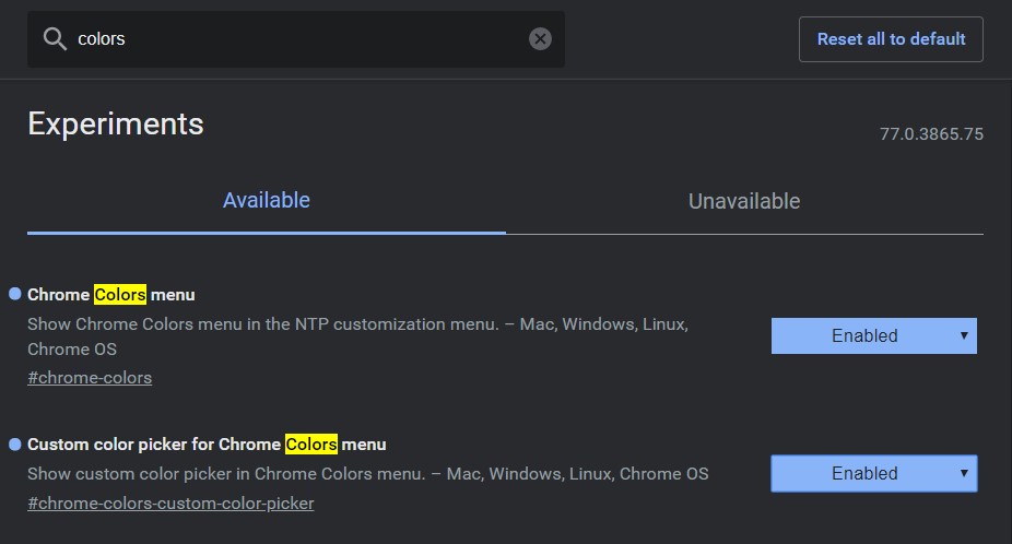 google chrome colors flag