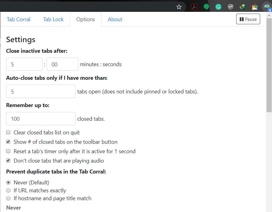close chrome tabs option