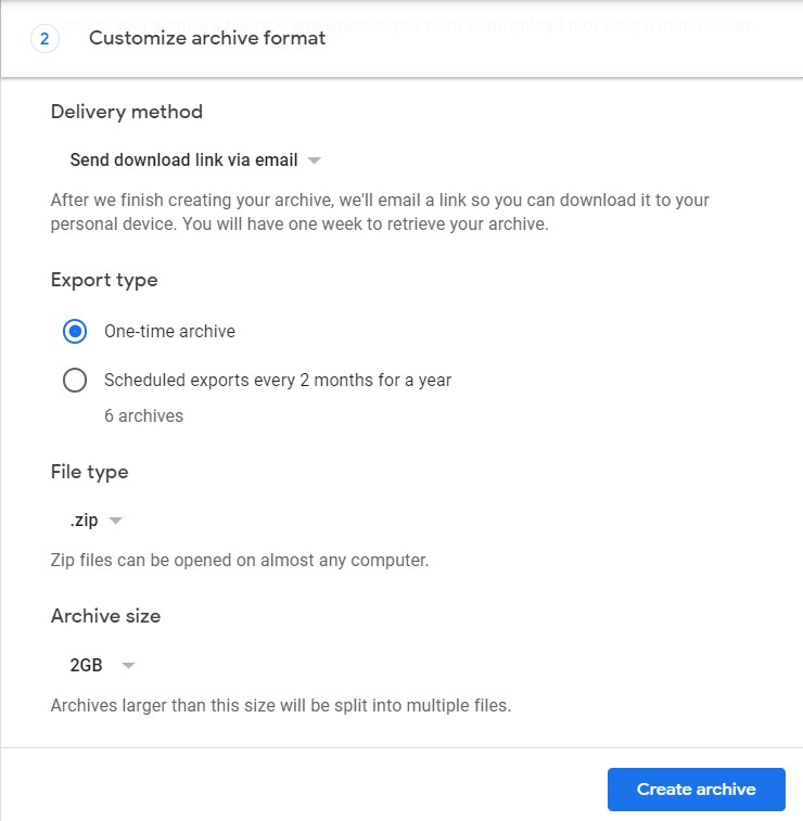 create google activities archive