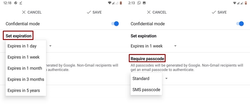 expiry passcode for email