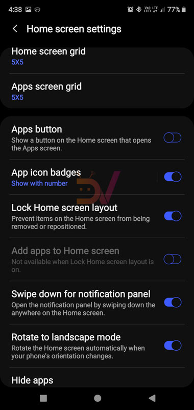 note 10 hone screen settings