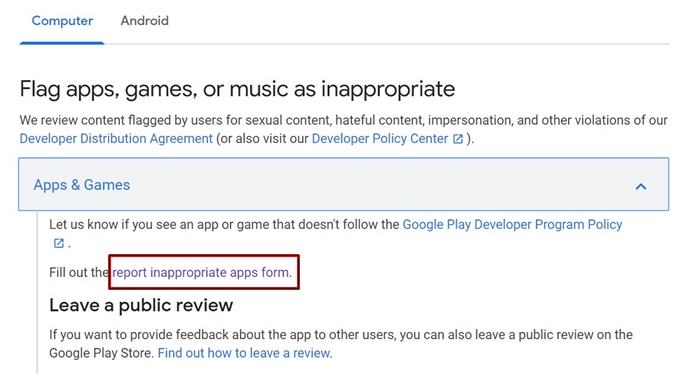 malicious app form