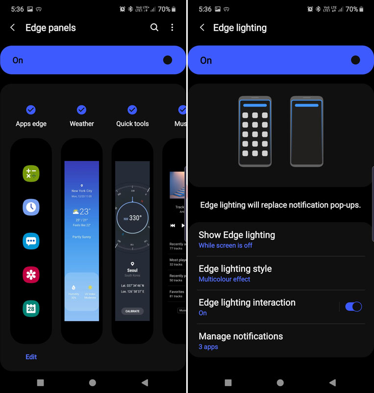 note 10 edge panels and edge lighting